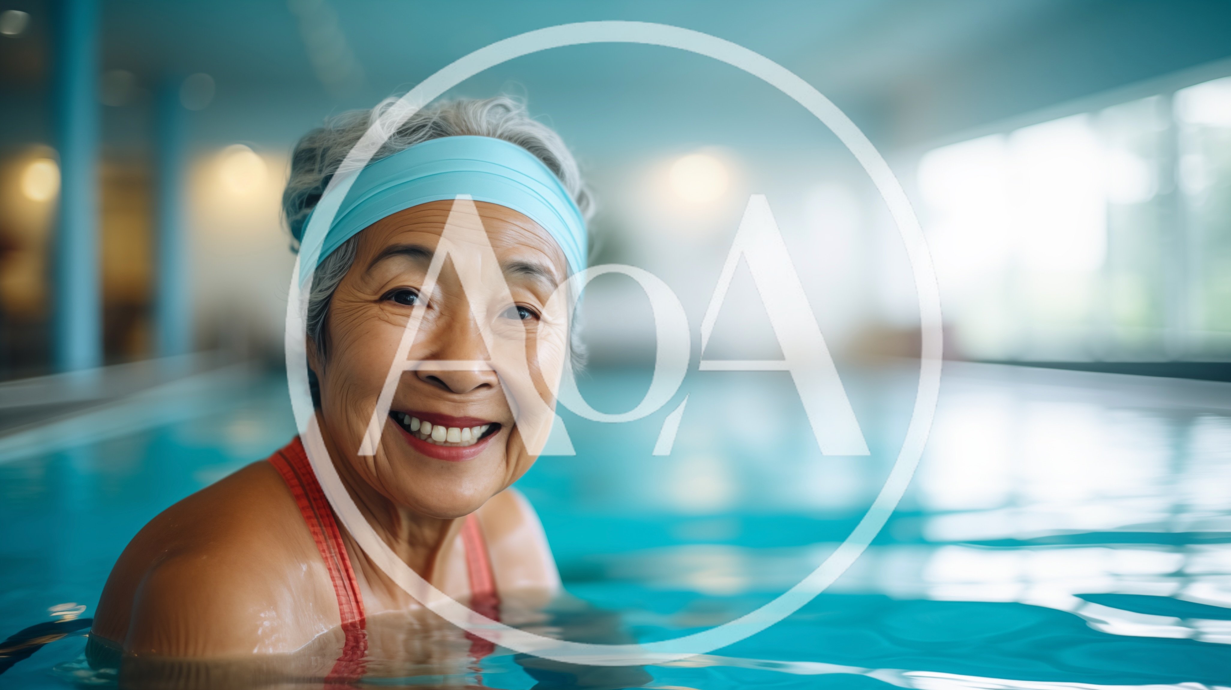 Senior Asian Woman Smiling In Indoor Swimming Pool
