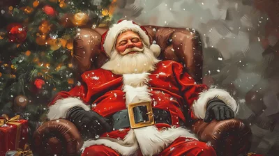 Santa Claus Sleeping In A Leather Armchair