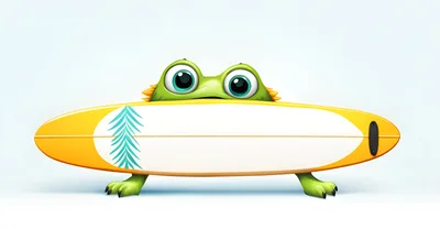 Cute Cartoon Monster Holding A Surfboard