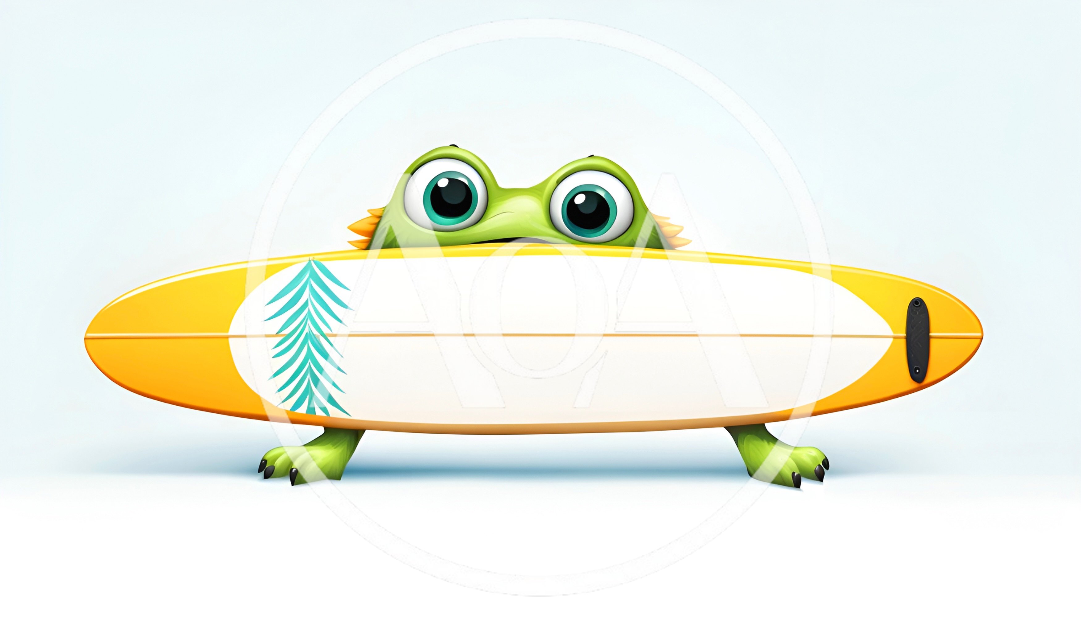 Cute Cartoon Monster Holding A Surfboard