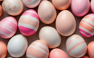 Assorted Pastel Easter Eggs on Neutral Background