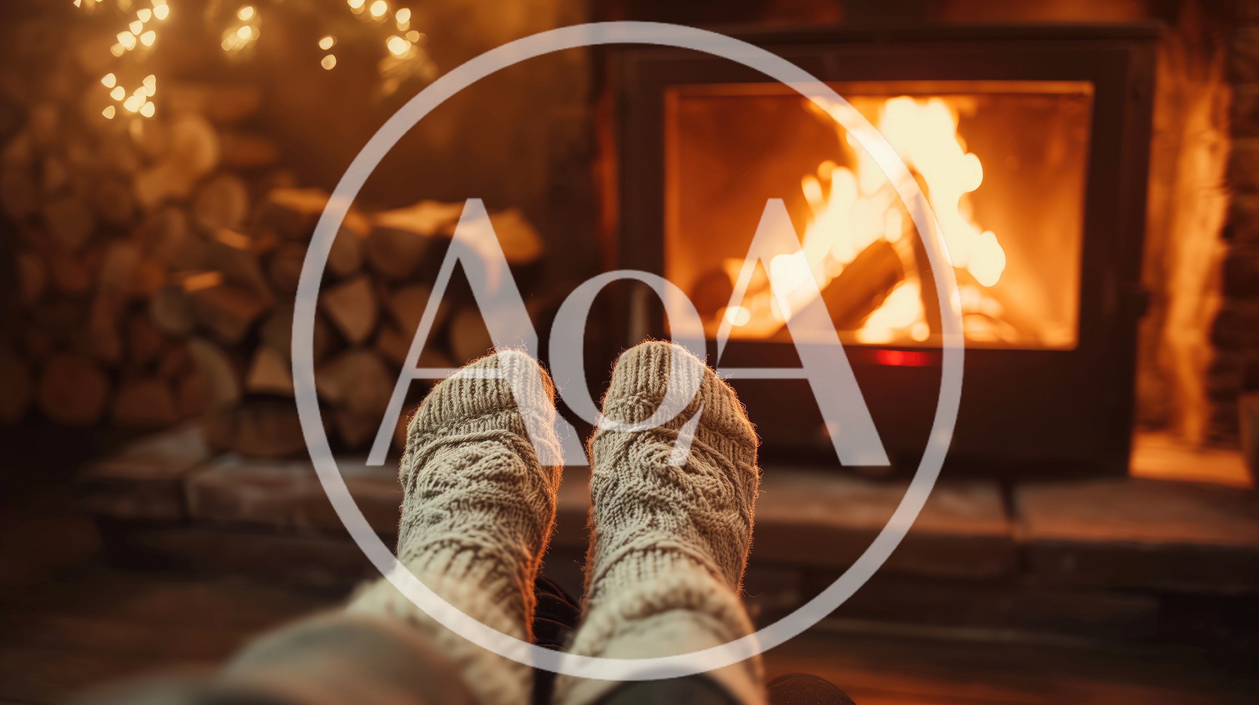 Person Wearing Wool Socks Relaxing By A Cozy Fireplace