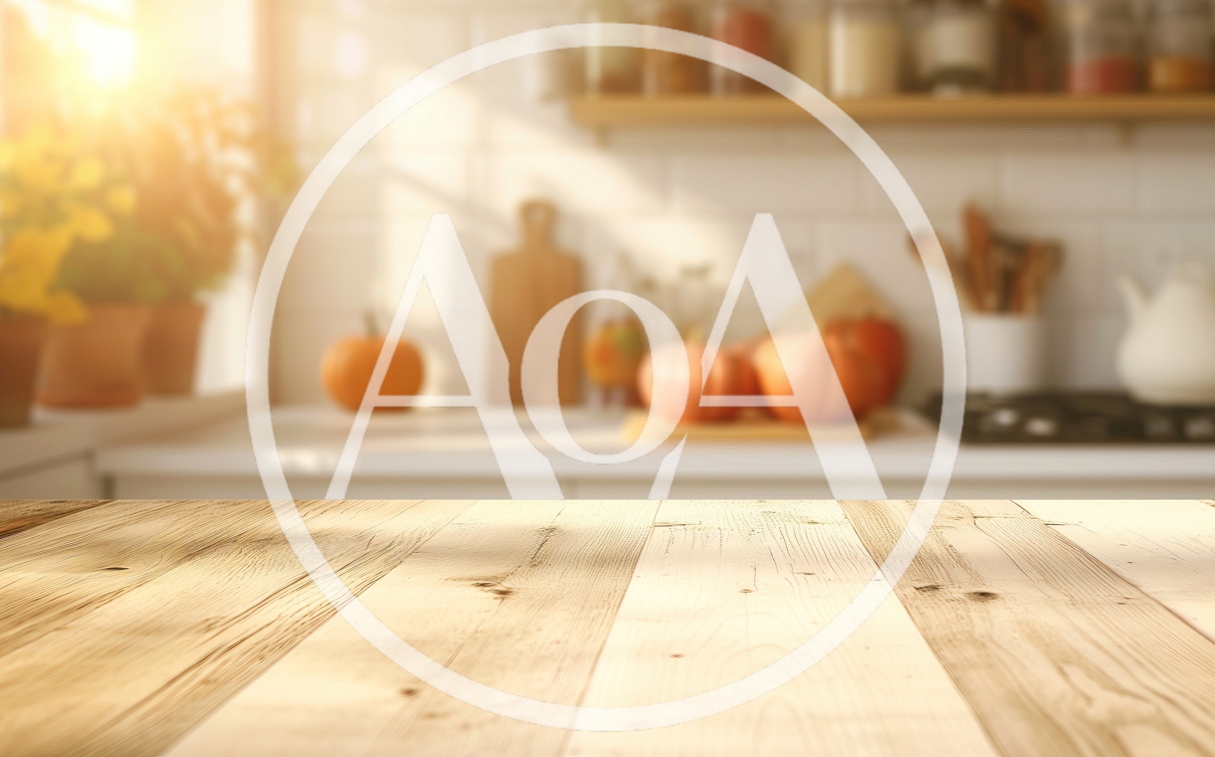 Empty Wooden Kitchen Countertop With Blurred Autumn Background