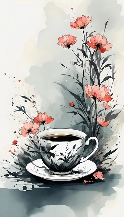 Watercolor Illustration Of A Teacup With Floral Accents