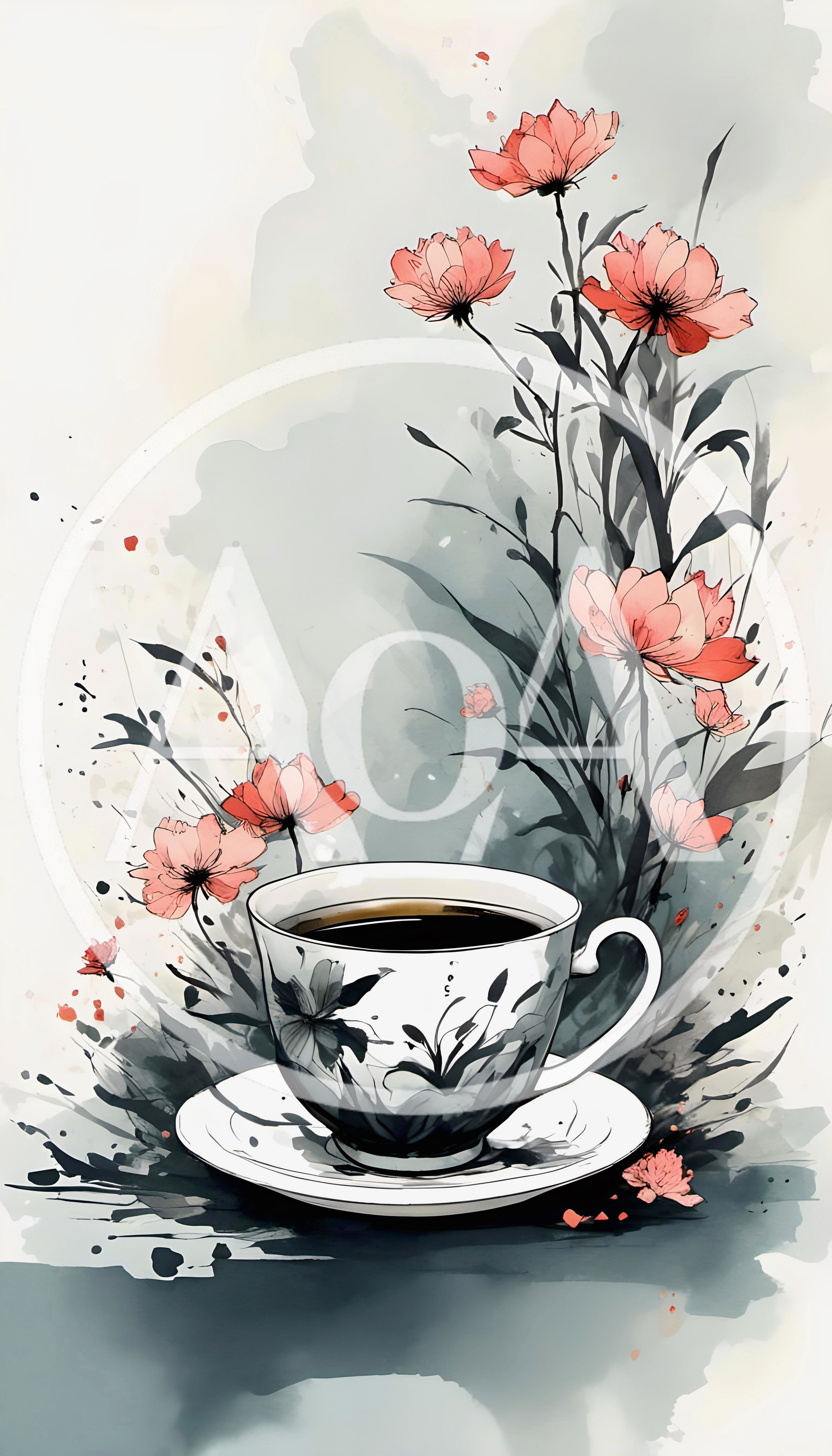 Watercolor Illustration Of A Teacup With Floral Accents