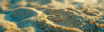 Two Wedding Rings Resting On Sandy Beach