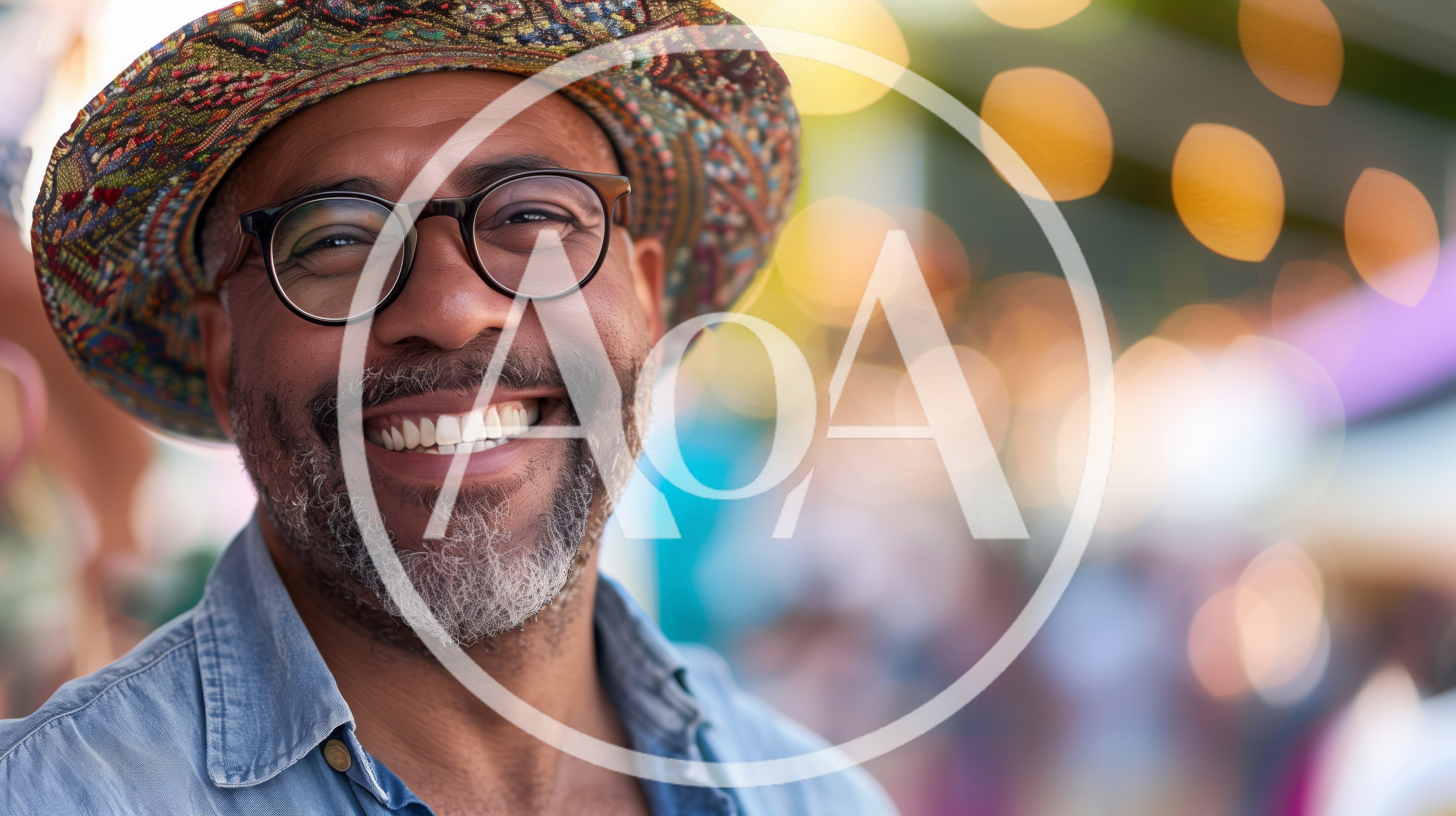 Smiling Middle Aged Man Wearing Patterned Fedora Hat