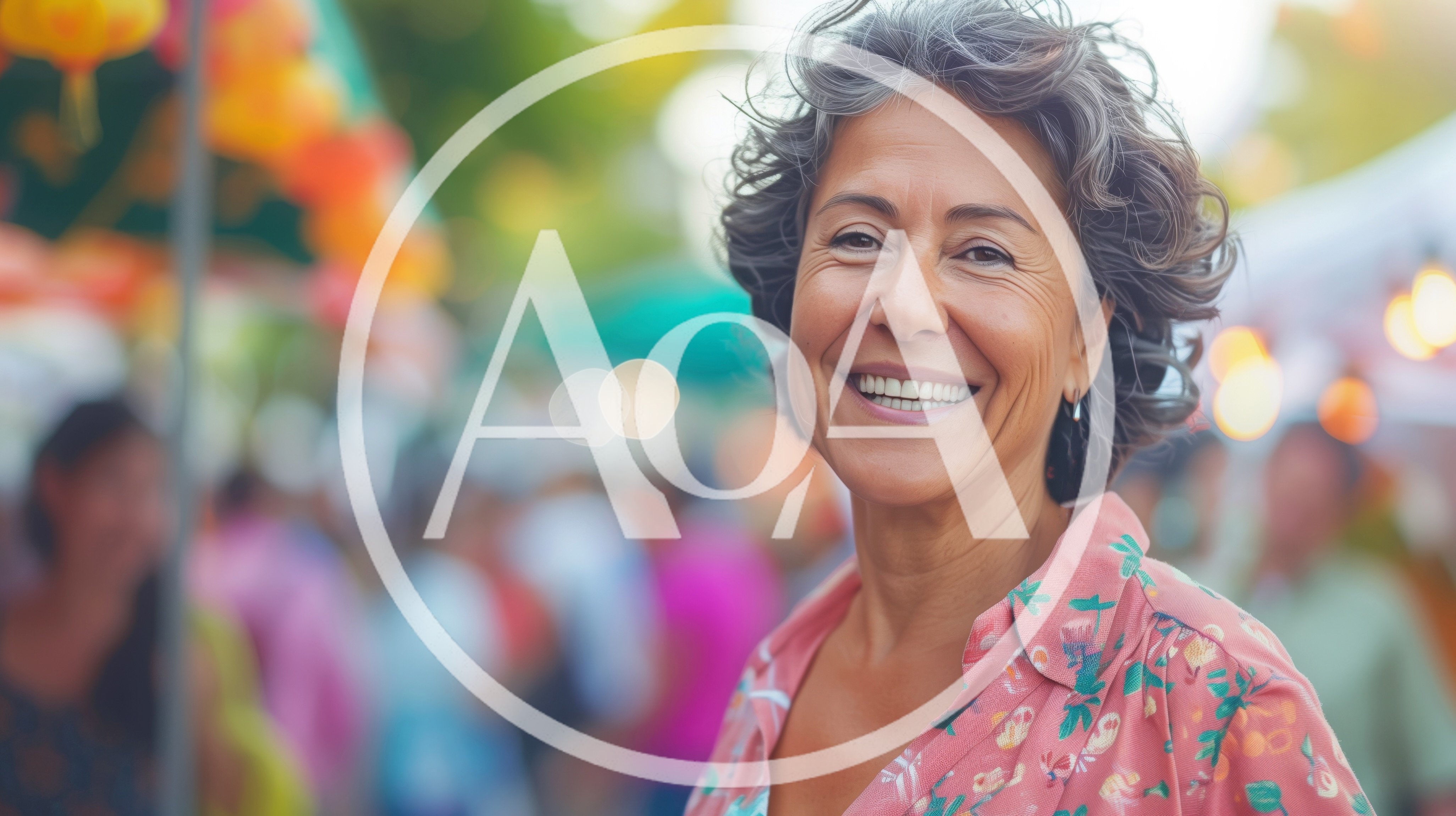 Smiling Mature Woman at a Vibrant Outdoor Market