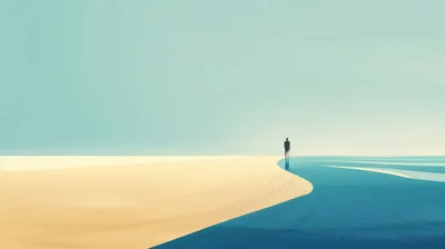 Minimalist Illustration Of A Lone Person On A Beach
