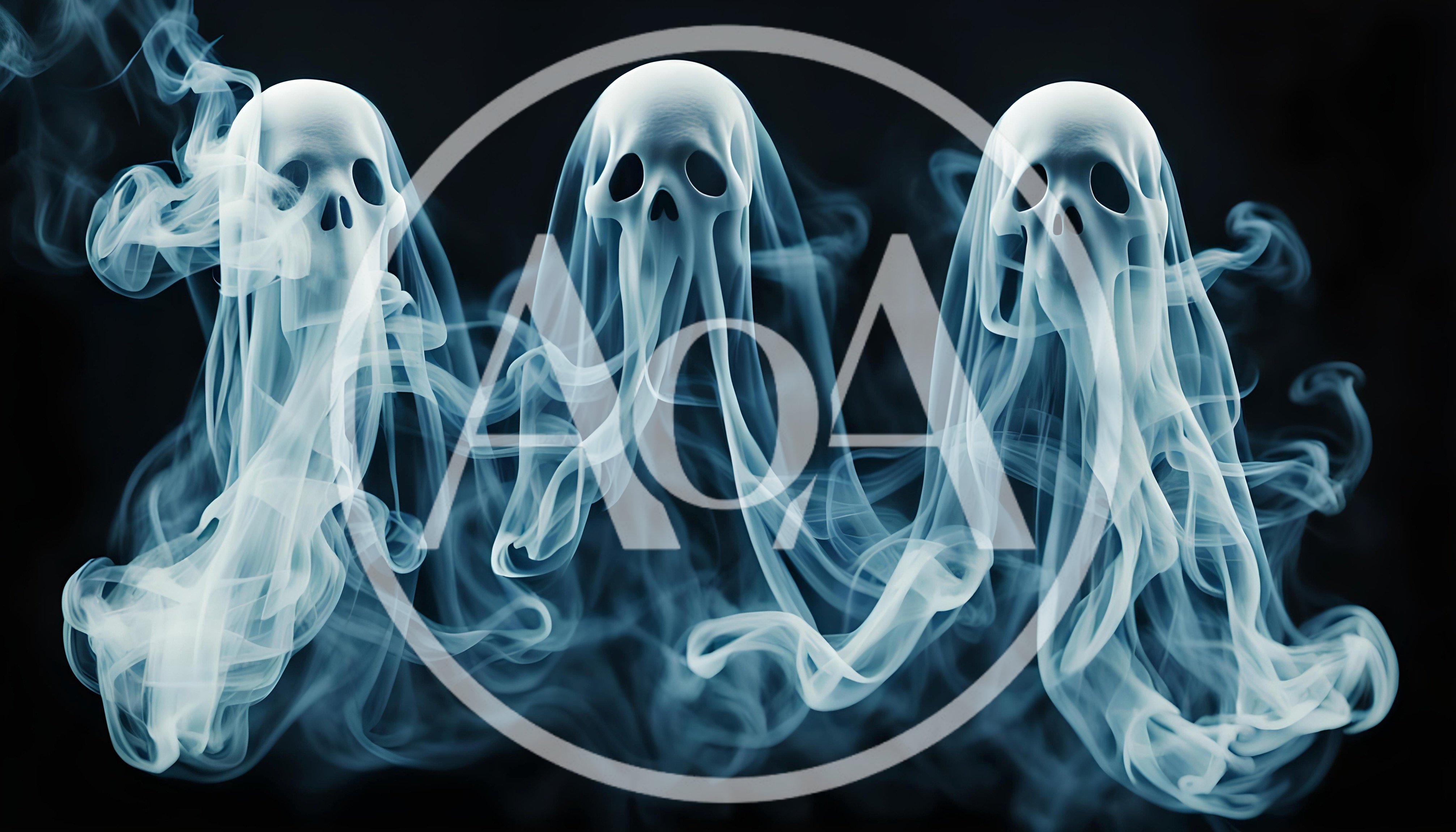 Three Ethereal Ghostly Skulls Formed From Swirling Smoke