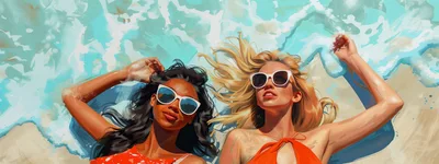 Two Women Relaxing On A Sunny Beach