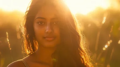 Portrait Of A Young Woman In Golden Hour Sunlight