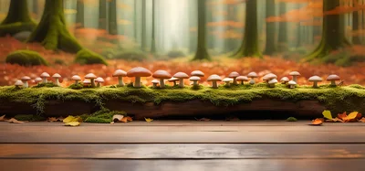 Mushrooms Growing on Mossy Log in Autumn Forest