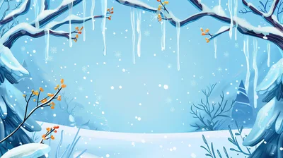 Winter Forest Landscape With Icicles And Snow