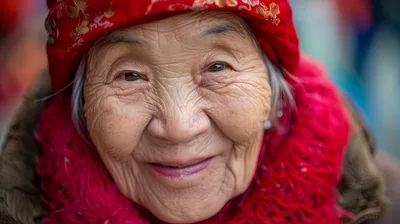 Close Up Portrait Of An Elderly Asian Woman