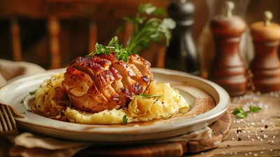 Roasted Pork Loin Served With Mashed Potatoes
