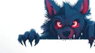 Cartoon Werewolf Peeking Over A Blank White Border