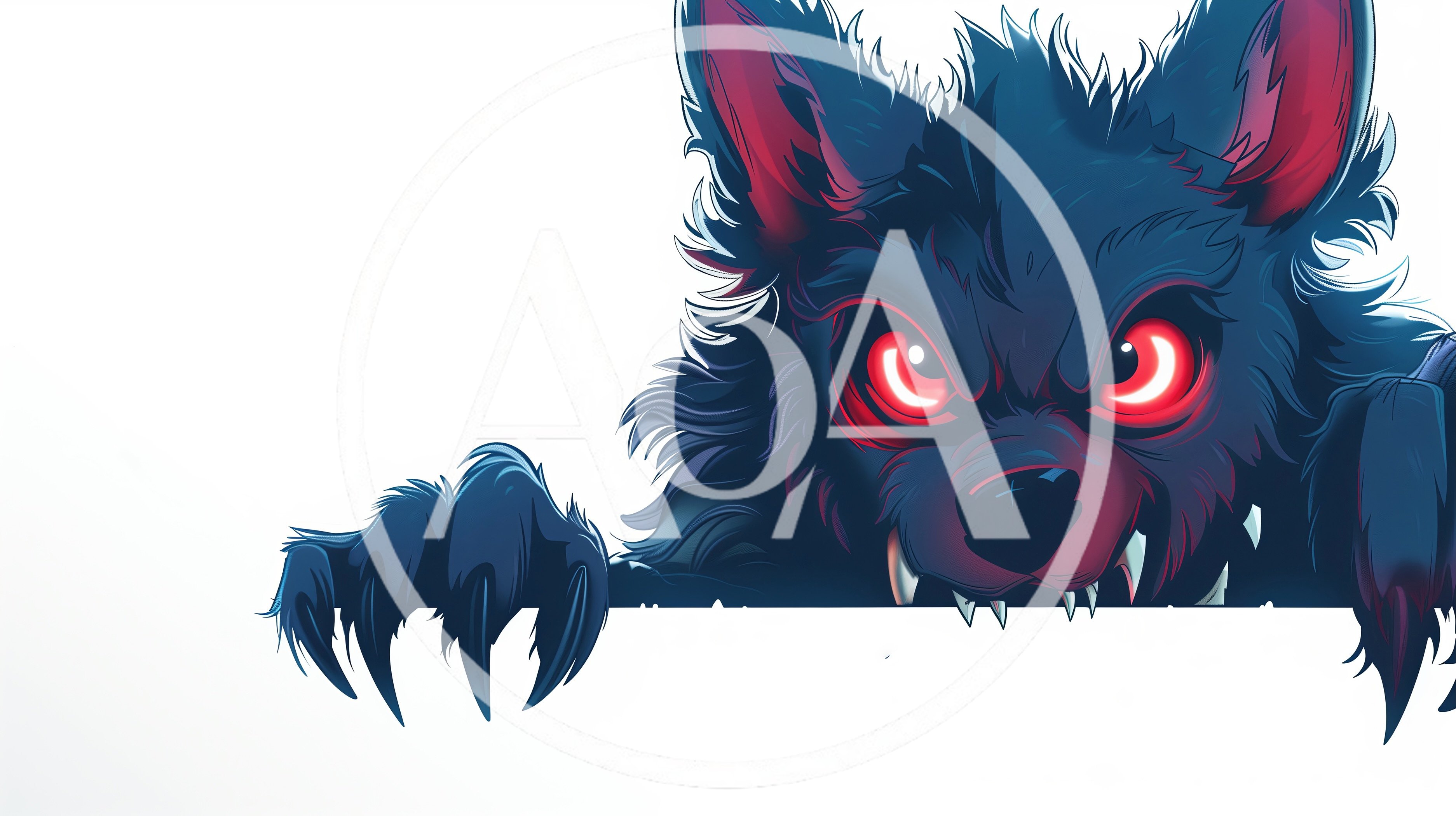 Cartoon Werewolf Peeking Over A Blank White Border