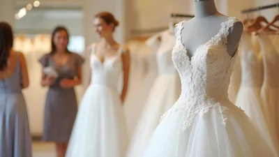 Wedding Dress Display In A Bridal Boutique