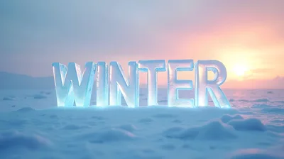 Ice Sculpted Winter Text On Snowy Landscape