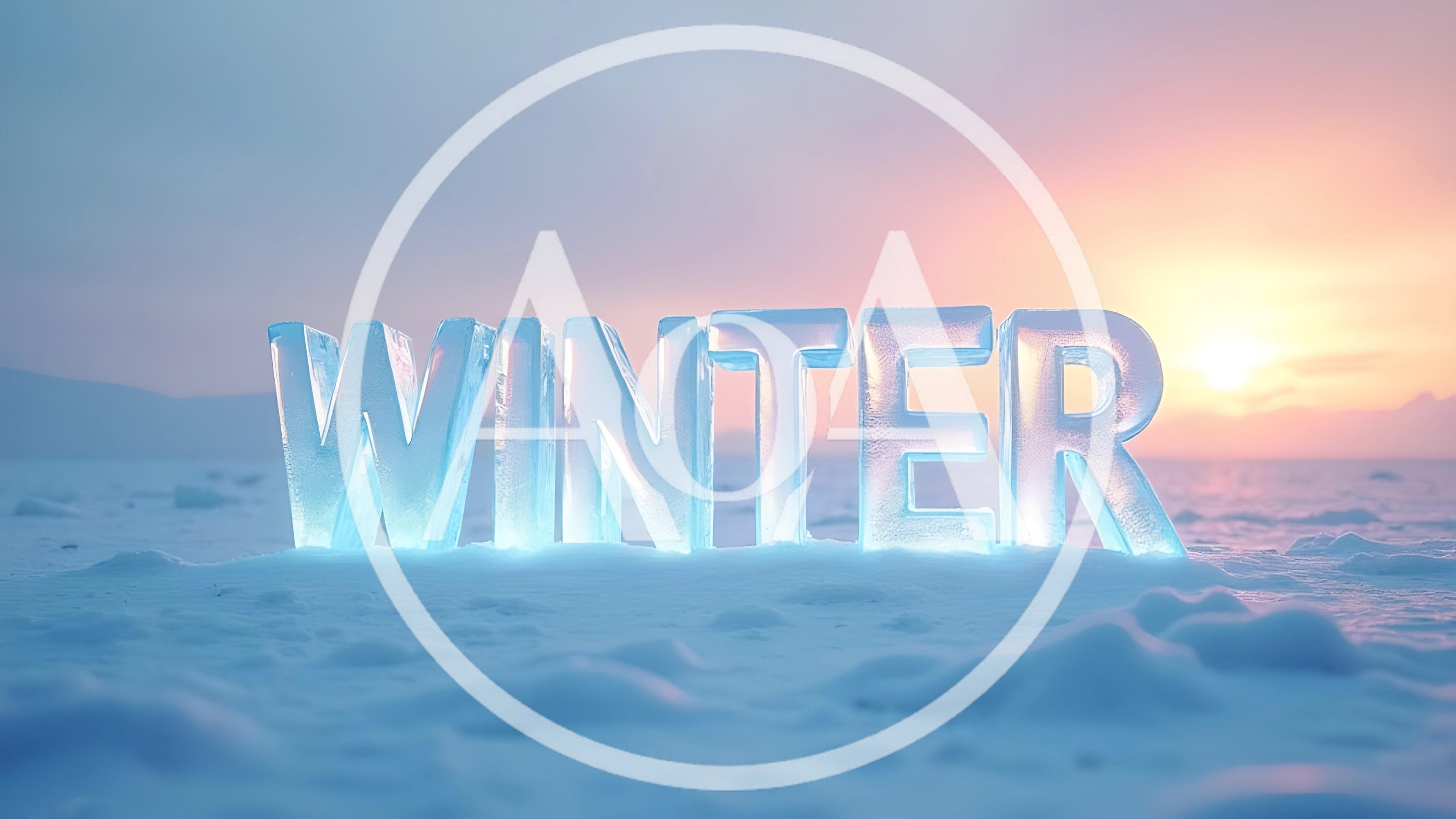 Ice Sculpted Winter Text On Snowy Landscape