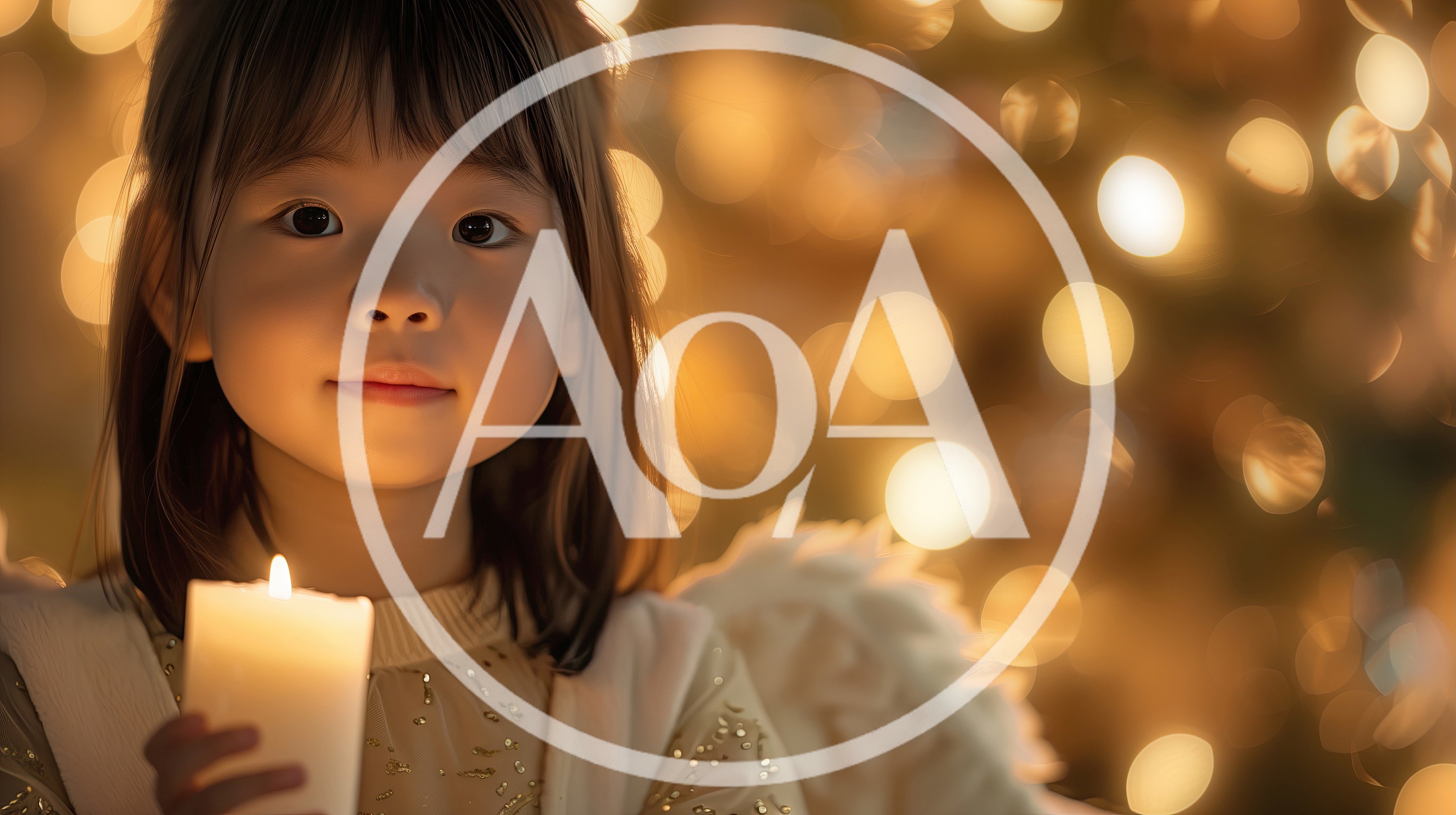 Young Girl Dressed As An Angel Holding A Candle