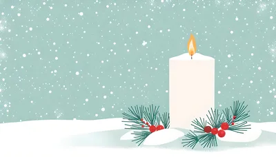 Christmas Candle With Pine Branches And Berries