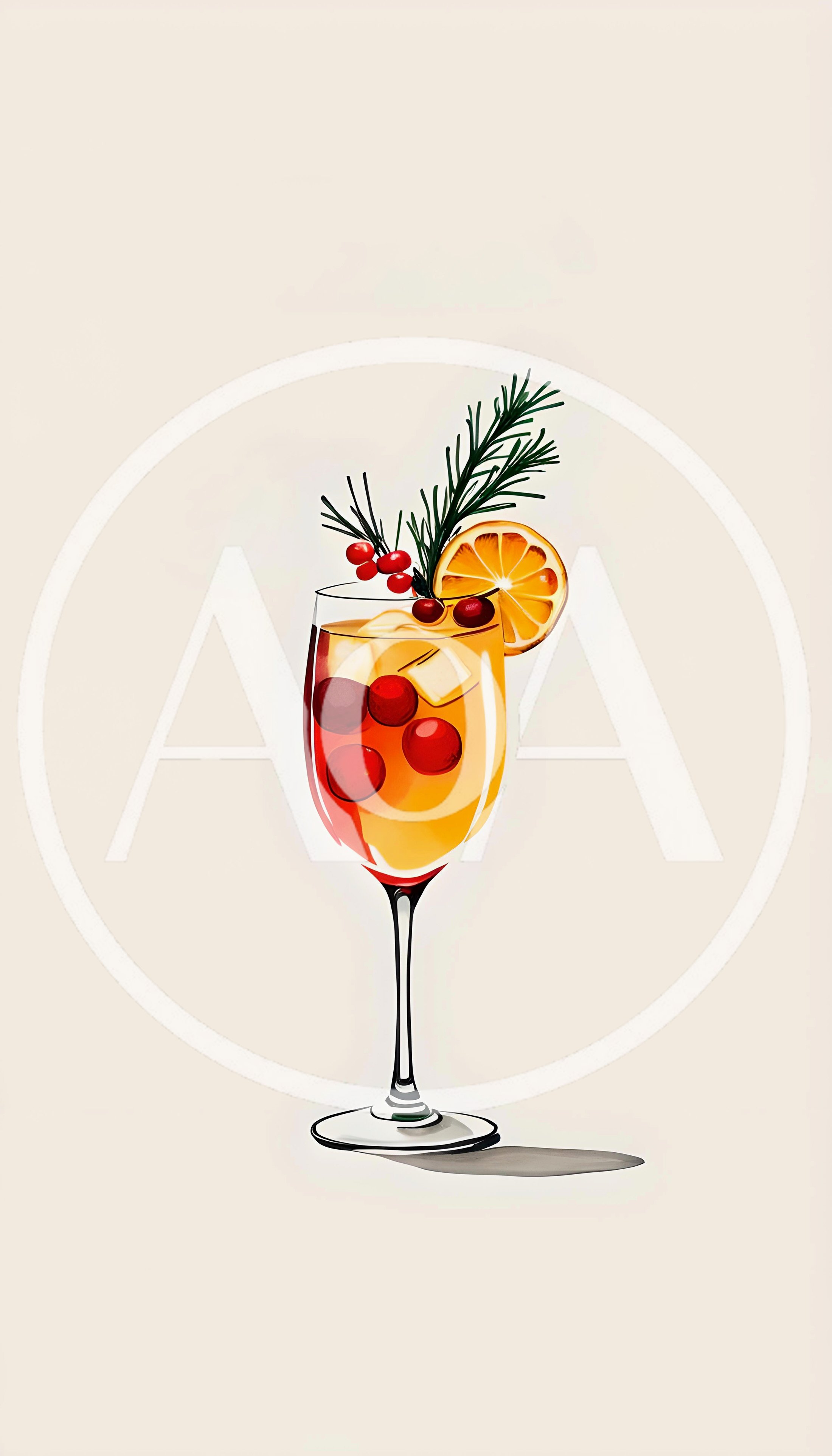 Illustrated Holiday Cocktail With Cranberries And Rosemary