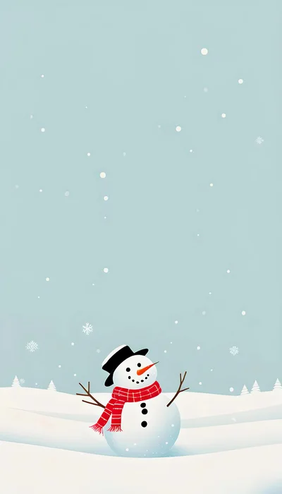 Cute Cartoon Snowman Wearing Scarf and Hat