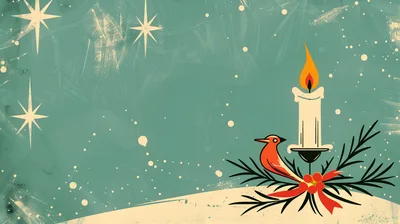 Vintage Christmas Illustration With Candle And Cardinal