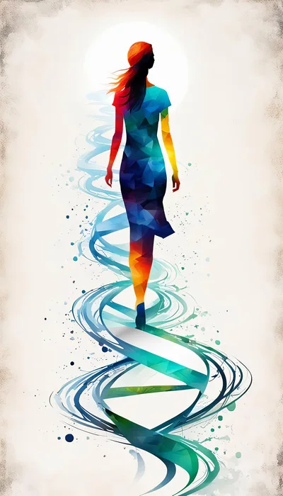Abstract Woman Walking On A DNA Helix