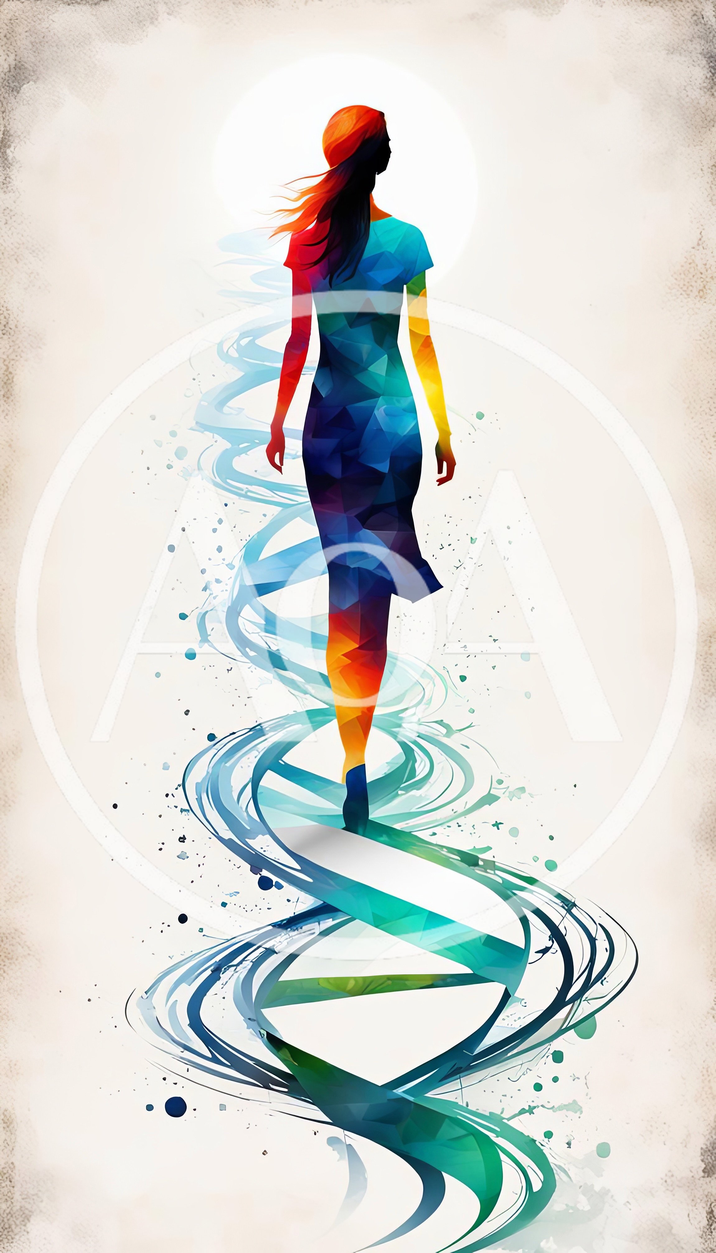Abstract Woman Walking On A DNA Helix
