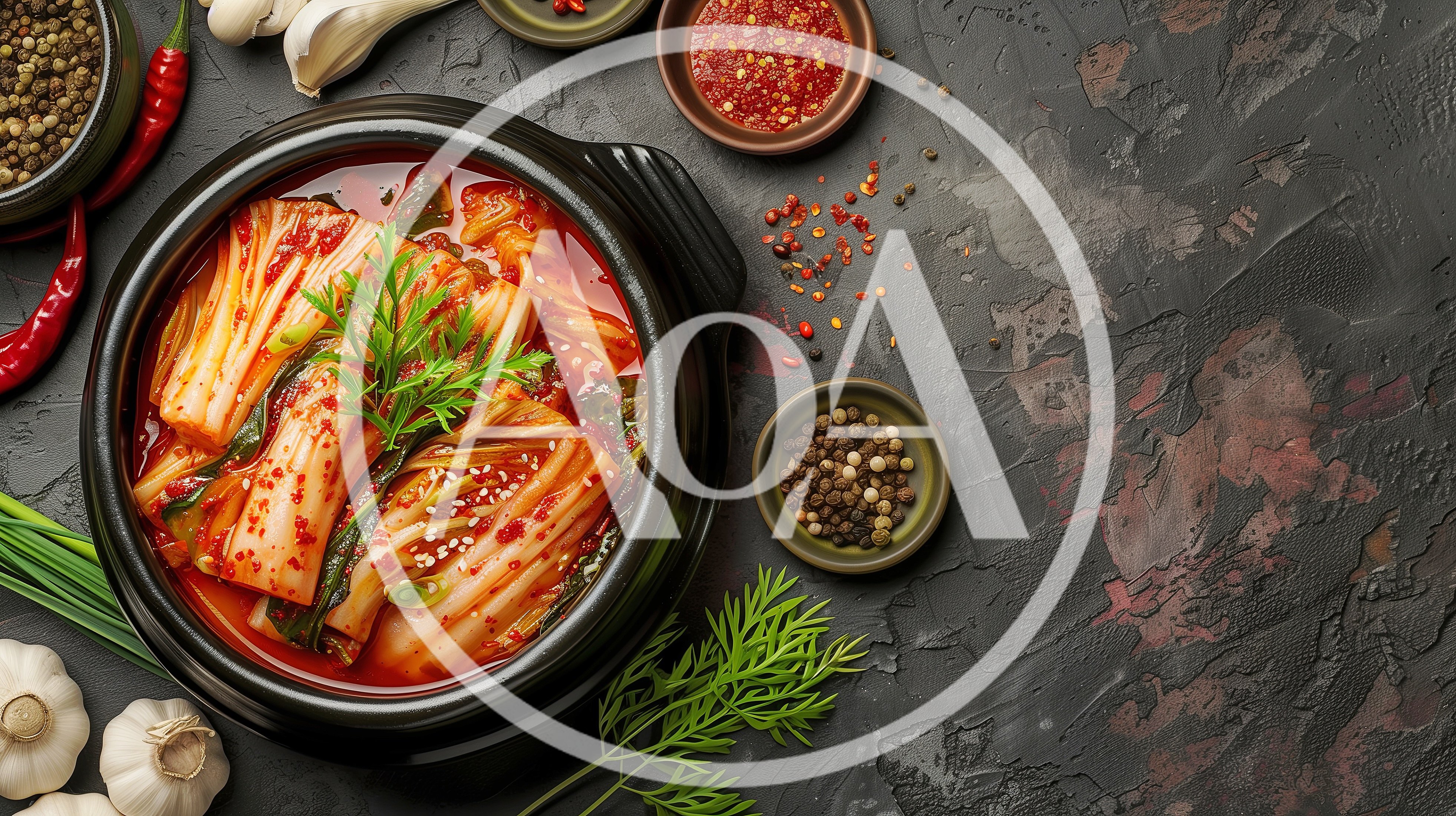 Traditional Korean Kimchi Stew in Black Earthenware Pot
