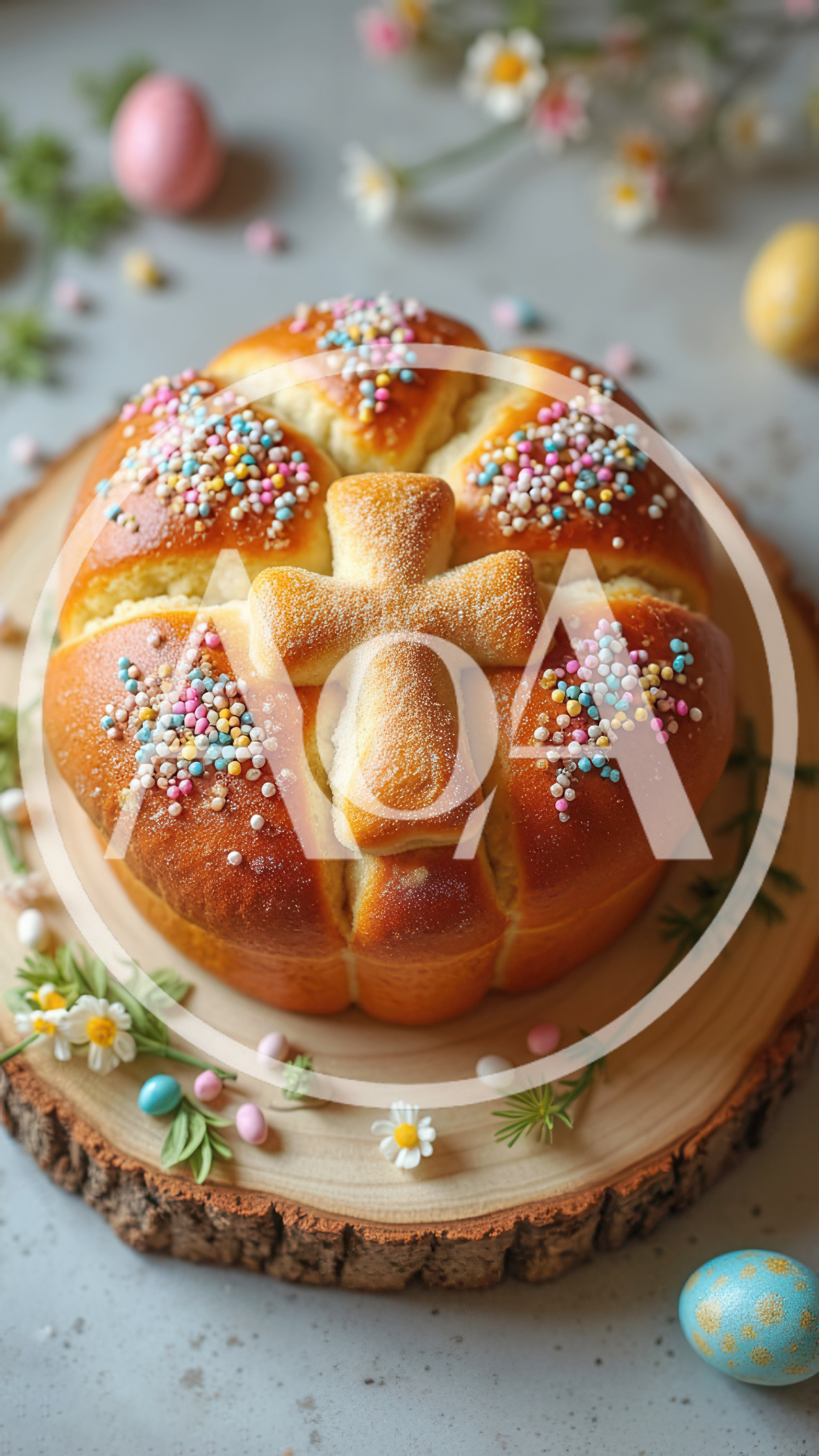Traditional Easter Bread With Cross And Sprinkles