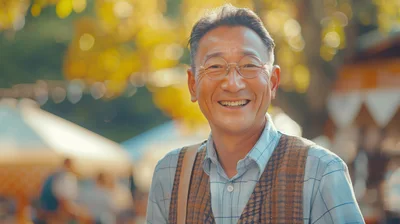 Portrait Of A Smiling Mature Asian Man Outdoors