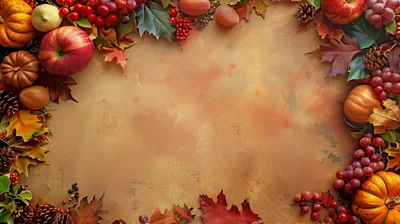 Autumn Harvest Border With Pumpkins And Fall Foliage
