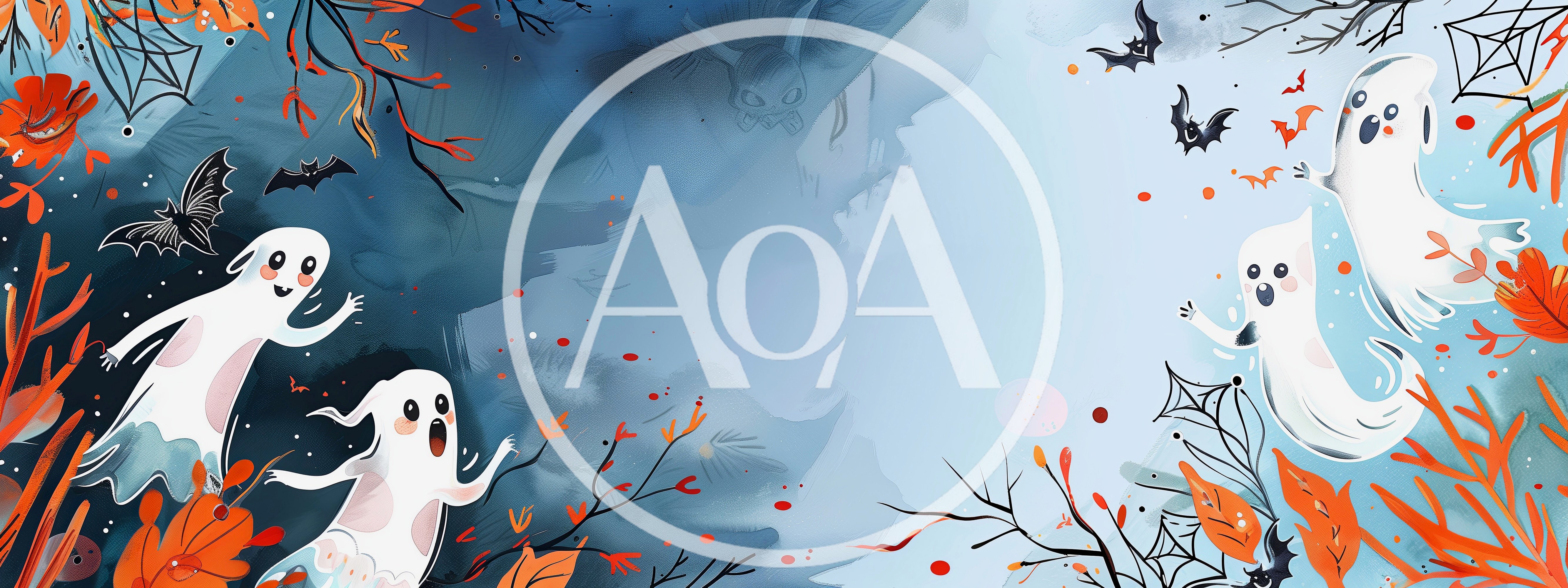 Cute Cartoon Ghosts Floating in Halloween Background