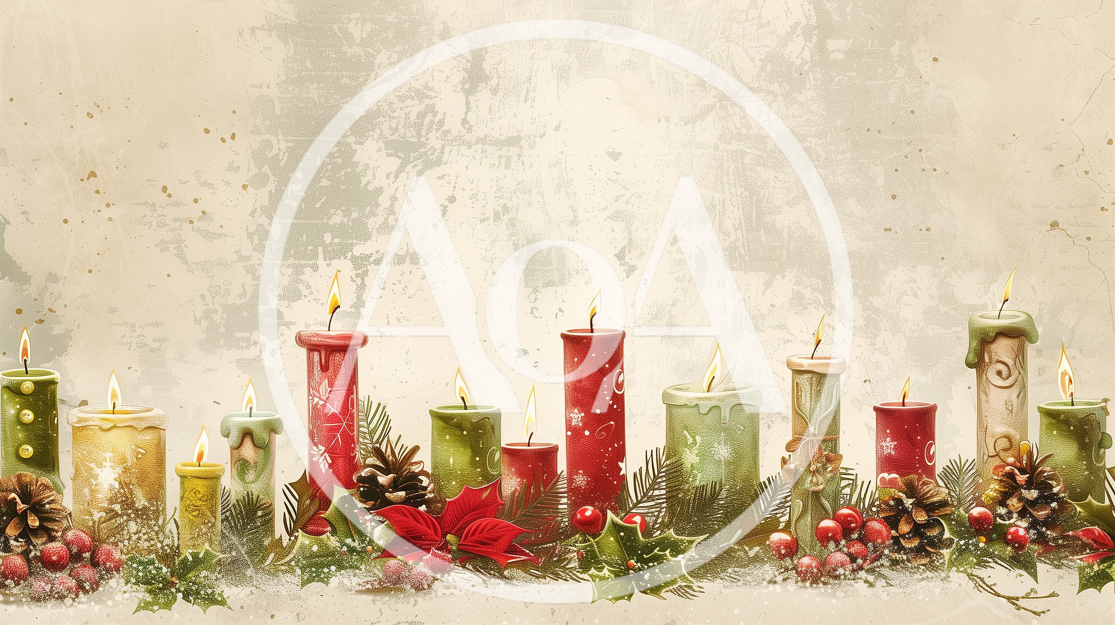 Christmas Candles With Pine Cones And Holly Berries