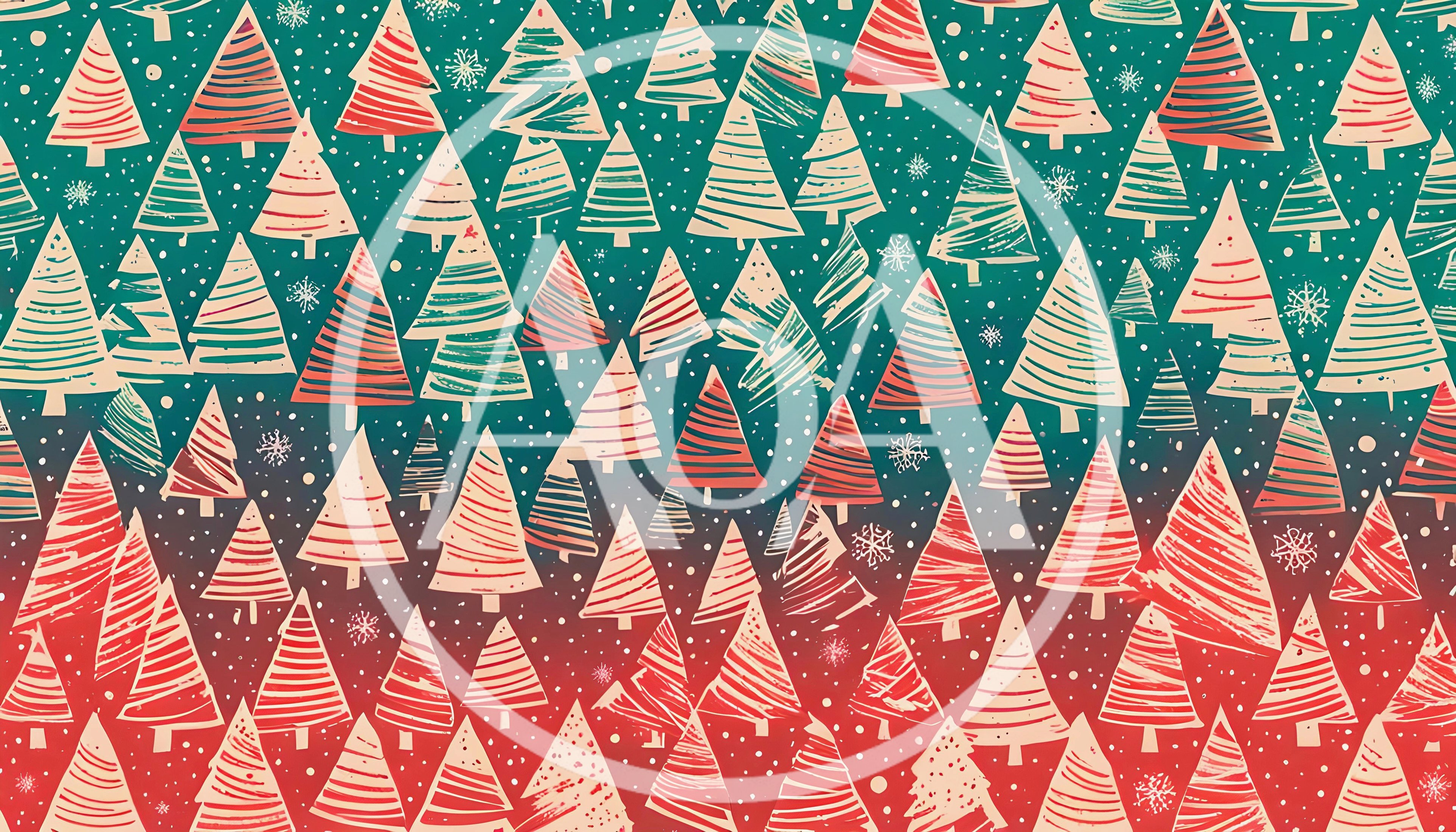 Christmas Tree Pattern With Snowflakes And Gradient Background