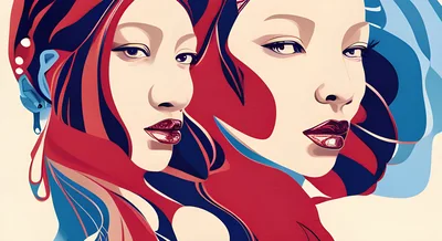 Stylized Digital Illustration Of Two Women Faces