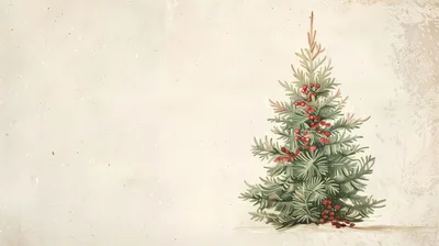 Vintage Style Christmas Tree Illustration On Textured Paper