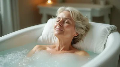 Mature Woman Relaxing In A Bubble Bath