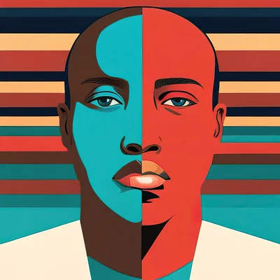 Stylized Portrait Of A Person With Split Color Face