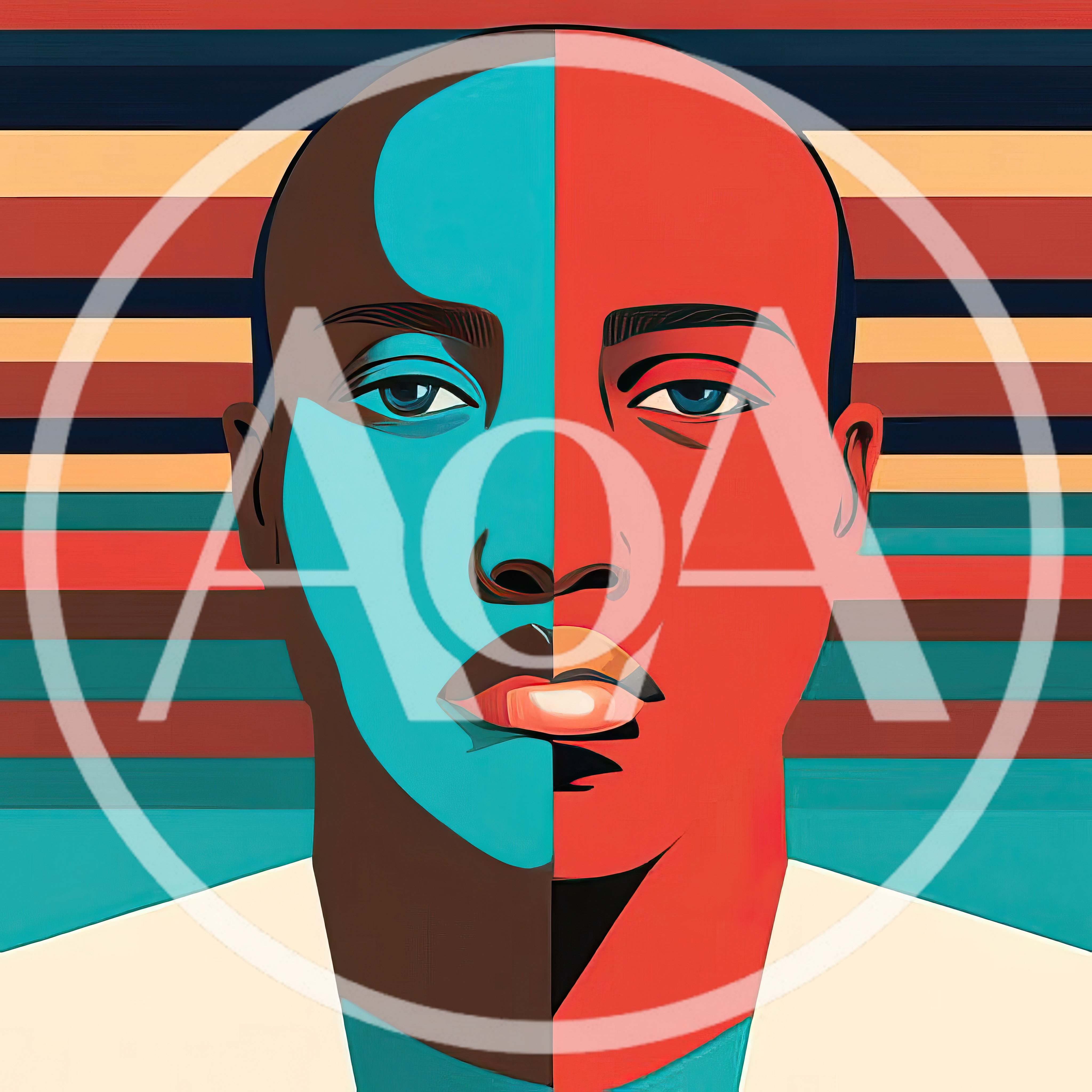 Stylized Portrait Of A Person With Split Color Face