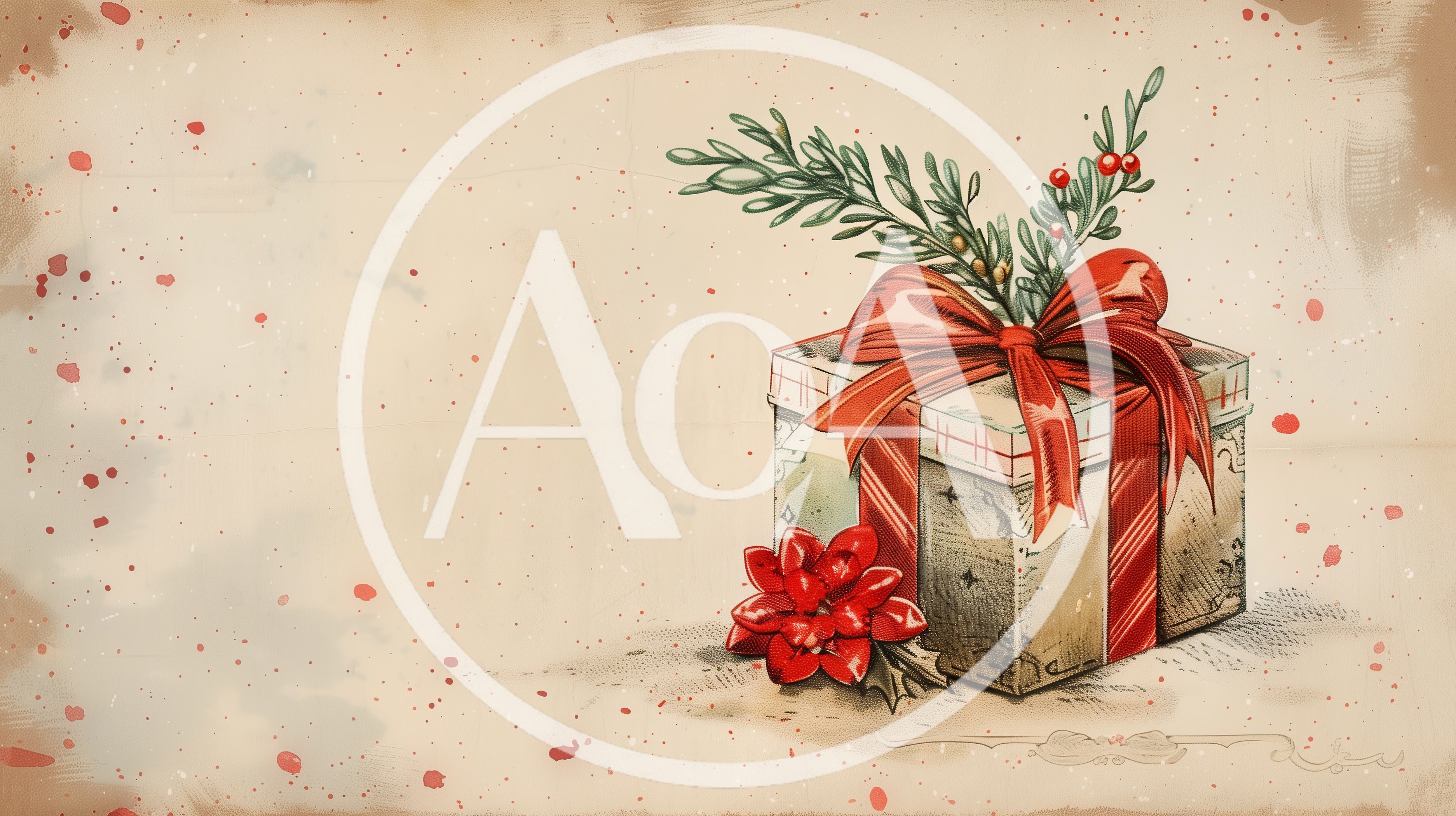Vintage Christmas Gift Box With Red Ribbon