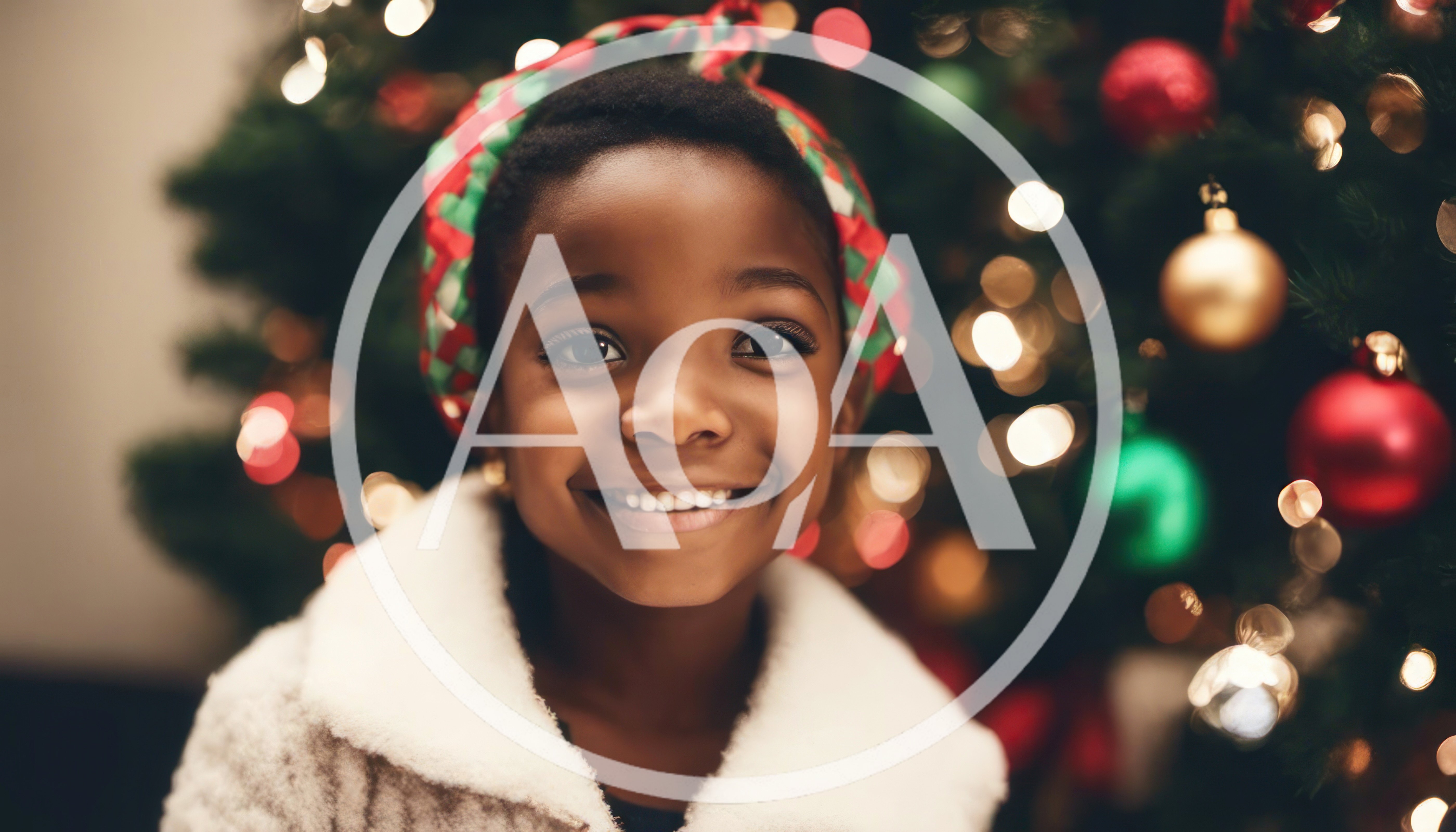 Young African American Girl Smiling In Front Of Christmas Tree