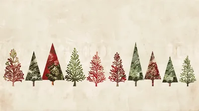 Stylized Christmas Tree Lineup On Textured Beige Background