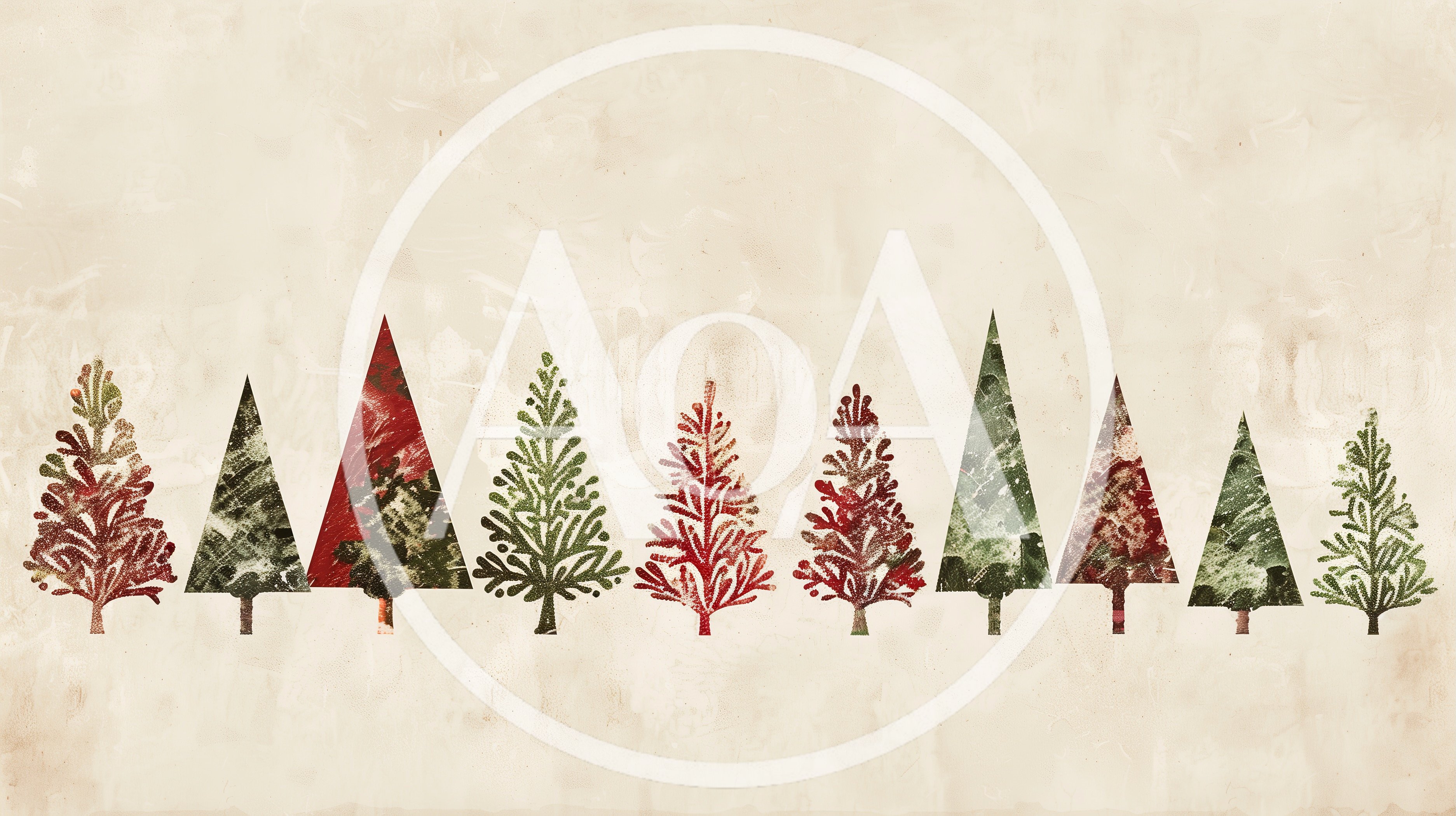 Stylized Christmas Tree Lineup On Textured Beige Background