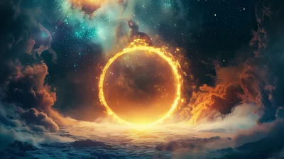 Glowing Golden Ring Portal Above Surreal Alien Landscape