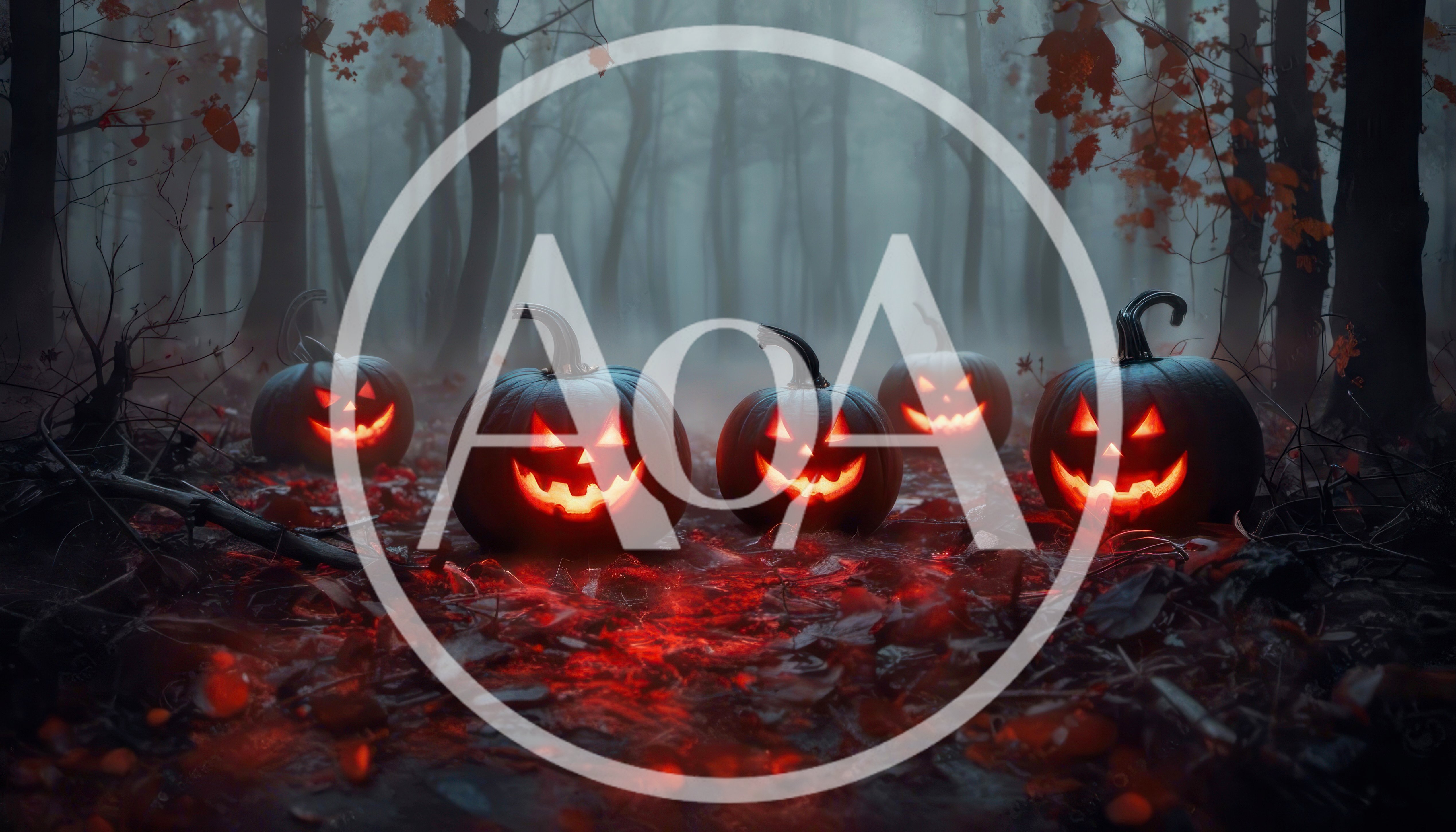 Glowing Jack O Lanterns In A Misty Forest